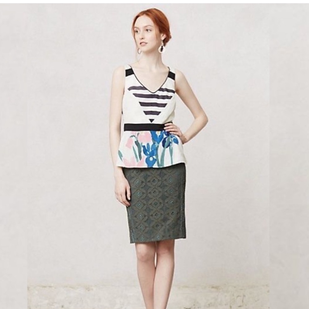 Anthropologie Corey Lynn Calter Bands and Blossoms Peplum Tank